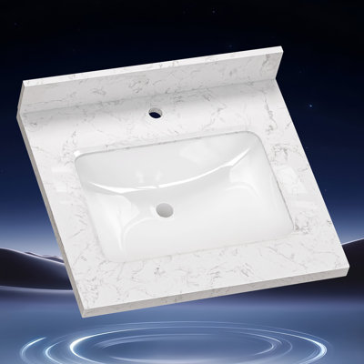 24 In. W X 22 In. D Cultured Marble White Rectangular Single Sink Bath Vanity Top Countertop In Carrara White