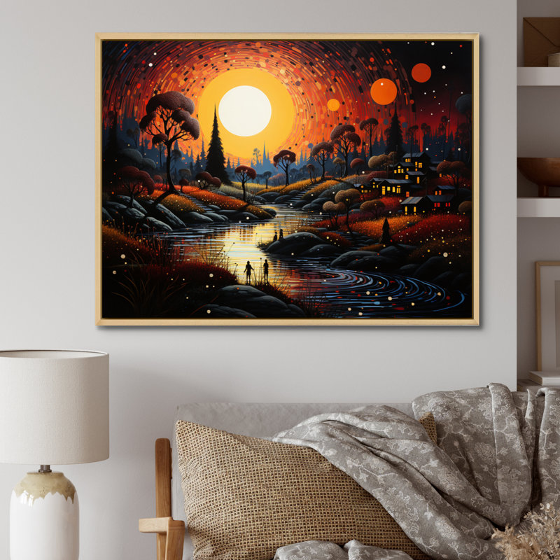 «Mystic Forest River Sunset Pastoral I», reproduction sur toile, H 24 po x l 32 po x P 1 po, Cadre naturel flottant