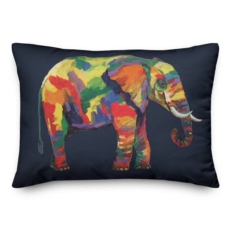 Housse de coussin rectangulaire d’extérieur en éléphant Bright, Bleu marine