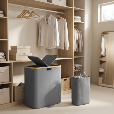 Laundry Hamper With Lids, Laundry Basket With 2 Compartments, 39 Gal. (150 L), Removable Liner Bag, For Laundry Room, Bedroom, Living Room