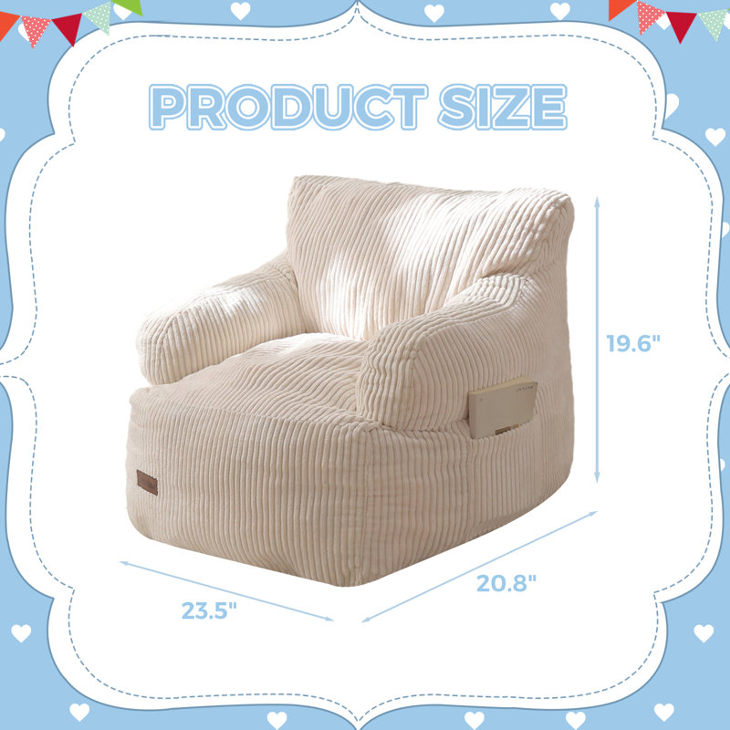 Kids bean bag chair, Toddler Lazy Chair with Shredded Foam Filling, Beige Corduroy
