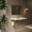 Lavabo de console de salle de bain 48 po, meuble-lavabo mural en céramique blanc avec 3 trous de robinet, support en acier inoxydable, couleur or et meuble-lavabo Scratch, haute performance-130715223-130715224