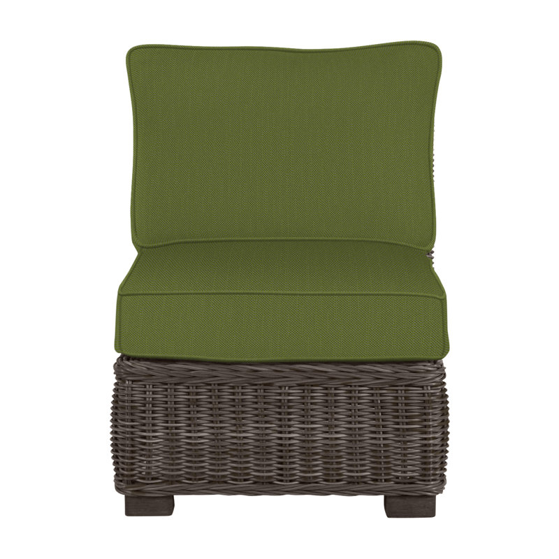 Rustic Woven Sectional Slipper Chair, Welt, Black Walnut, Linen Forest