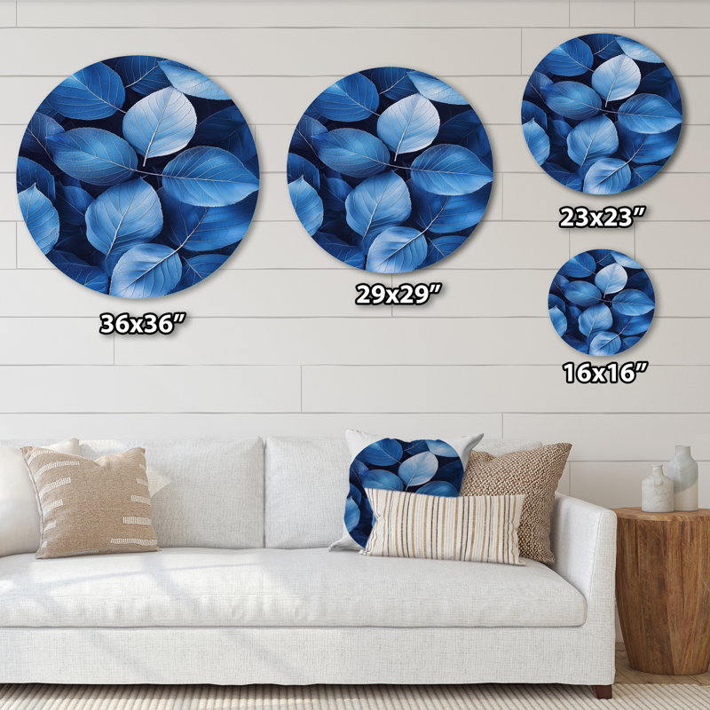 Pervenche, feuilles de bleu simplicité I - feuilles rondes, art mural en métal, H 16 po x l 16 po