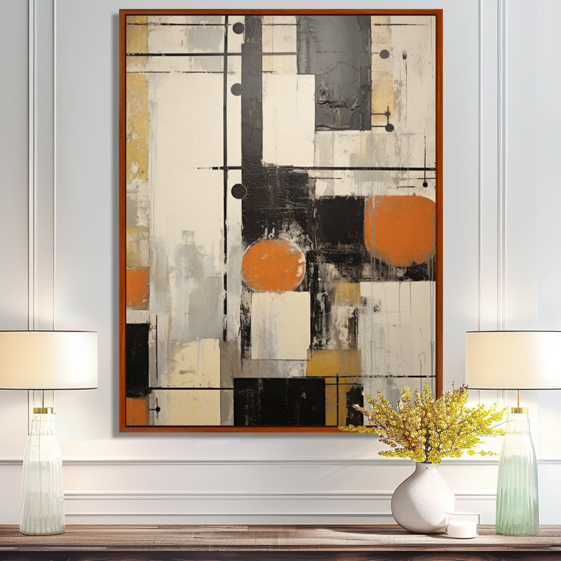 «Deconstrstruction Beige Orange Black White - Abstract Shapes», reproduction d'art murale, Métal métal
