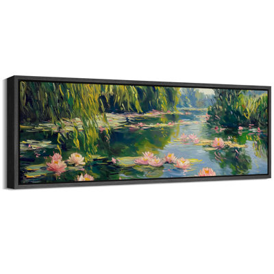 Water Lilies Flower In The Pool Green Relaxing Calm Oversized Framed Wall Decorations Canvas Print