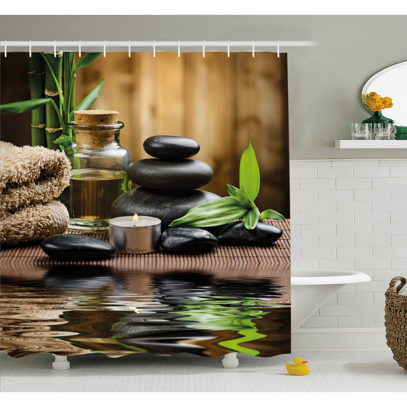 Spa Mixed Shower Curtain with Hooks Included, 75" H x 69" W