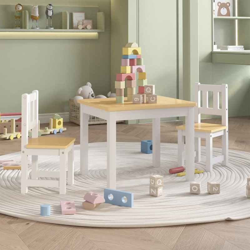 Nelly Kids 3 Piece Rectangular Play Or Activity Table and Chair Set, White/Beige