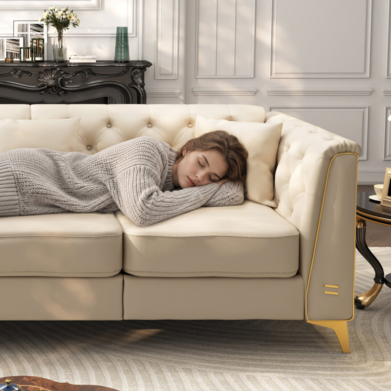 Canapé Chesterfield 1 place modulaire avec coussins capitonnés beige pour salon, appartement, L 40,1 po
