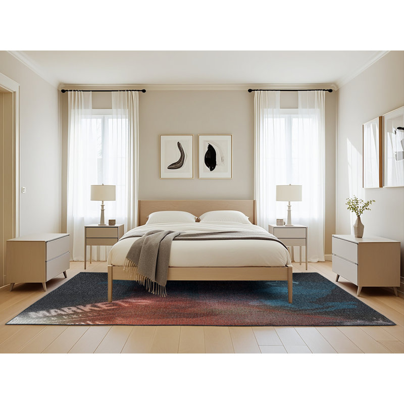 Tapis brun/bleu/rouge tissé à la machine, Rectangle 5 pi x 8 pi