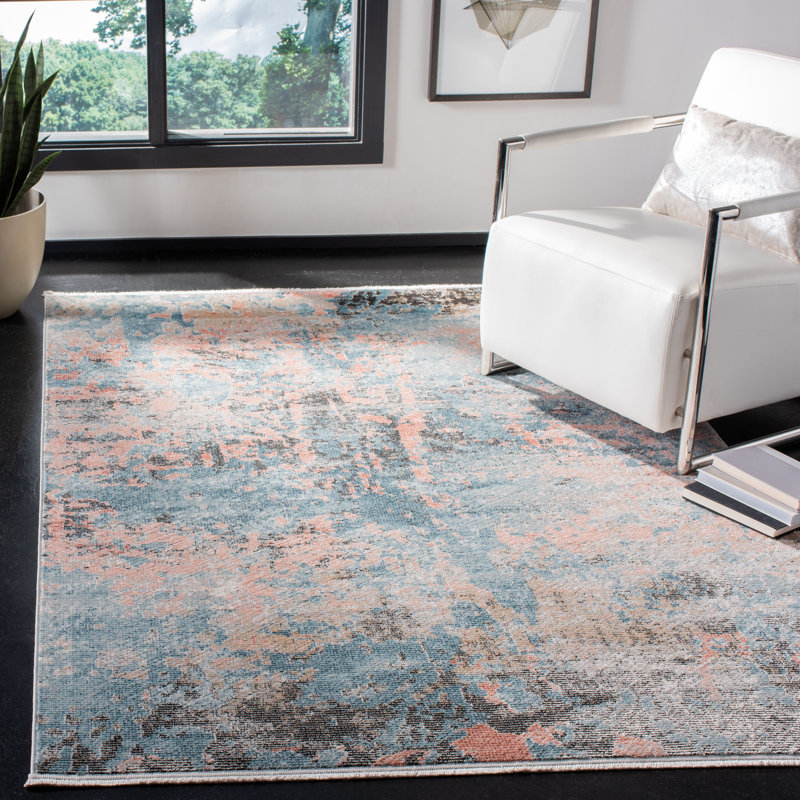 Tapis bleu / ivoire Mesa, Rectangle 5 pi 3 po x 7 pi 6 po