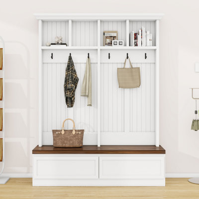 4-in-1 Hall Tree with 2 Drawers, Coat Rack, Storage Shelves and Bench