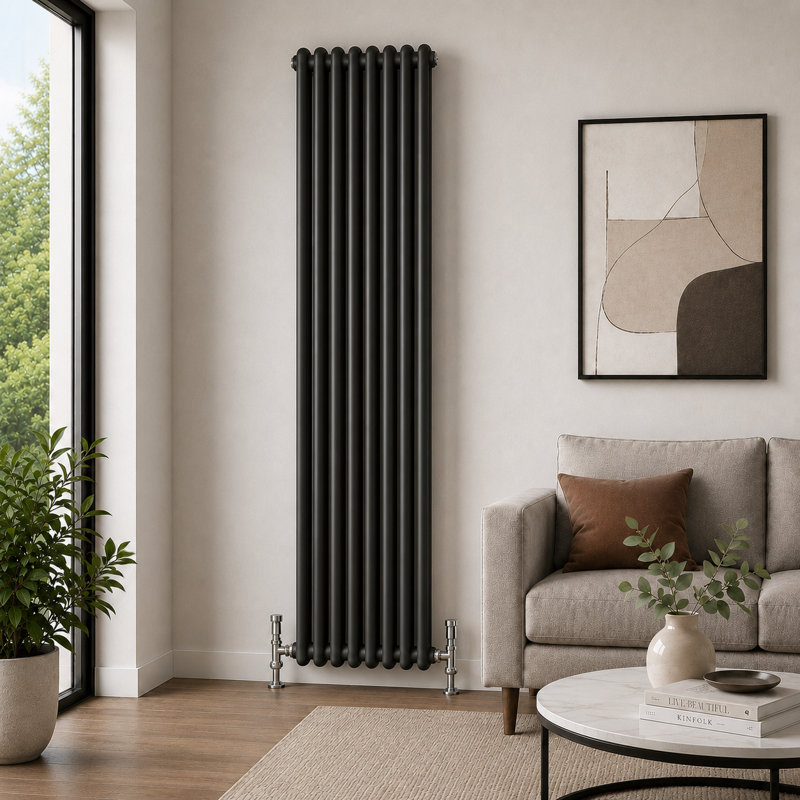 Uxbridge Vertical Traditional Colosseum Radiator, 1800mm H x 380mm W x 100mm D, Anthracite