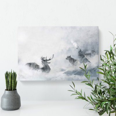 Wolves and Stag - Wrapped Canvas
