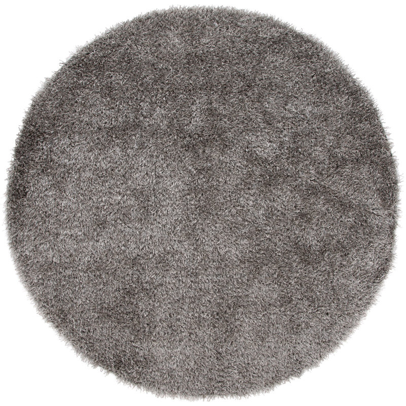 Tapis gris touffeté et fabriqué à la main Chamira, Rond 5 pi