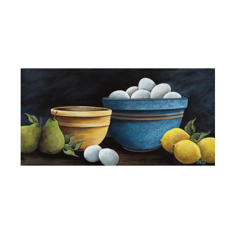 «Blue Bowl with Eggs» par Debbi Wetzel - impression sur toile tendue, H 16 po x l 32 po x P 2 po