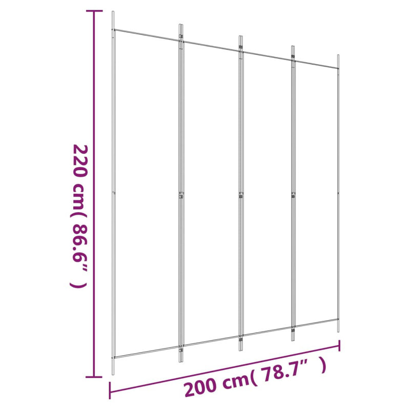Paravent 4 panneaux vidaXL blanc 78,7 po x 86,6 po, Blanc, 4, H 86,6 po x l 78,7 po