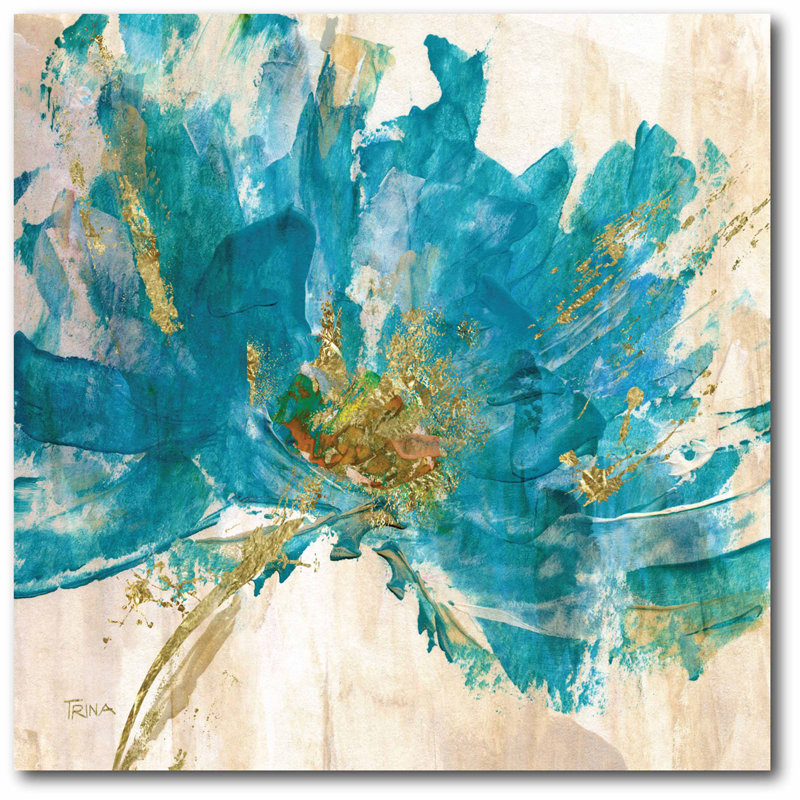 " Contemporary Teal Flower ", 16" H x 16" W