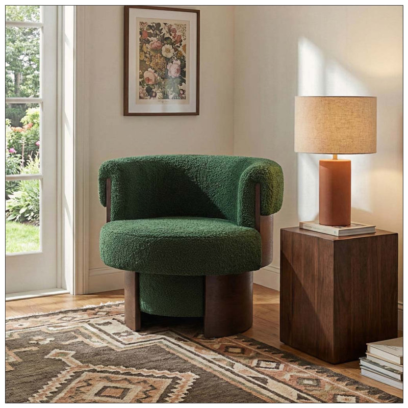 Fauteuil demi-tonneau rotatif moderne courbé et sculptural, Beige, 1