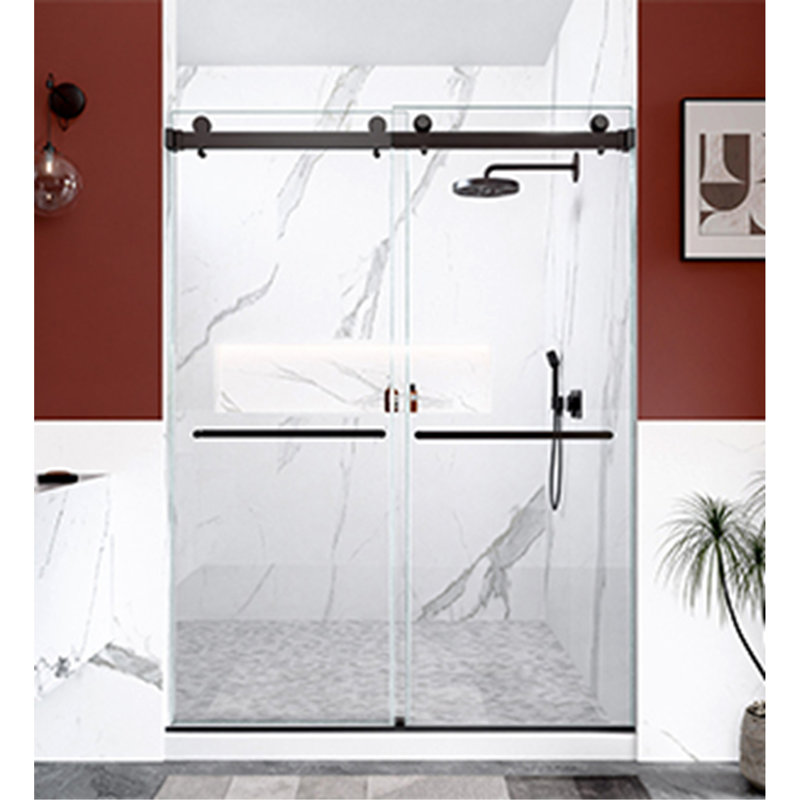 56"-60"W x 80"H Frameless Double Sliding  Shower Door, 3/8 inches (10mm) Thick SGCC Tempered Glass Door, Matte Black