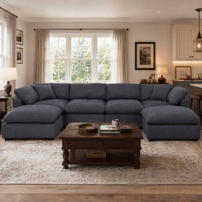 Wilroy 6-Piece Reversible U-Shaped Sectional, Dark Gray 