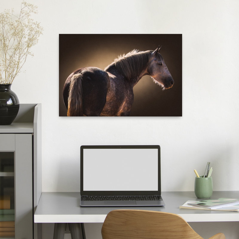 «Elegant Gray Horse», art mural contemporain contemporain, 24" H x 36" W