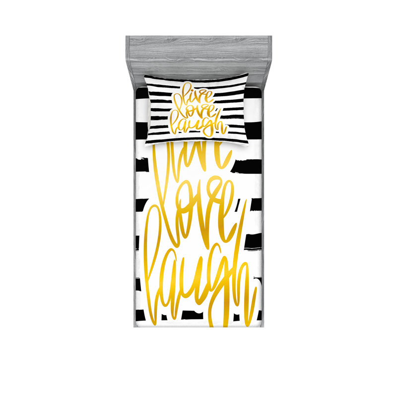 Ensemble de draps et taies décoratives Ambesonne Live Laugh Love, jaune, blanc et noir
