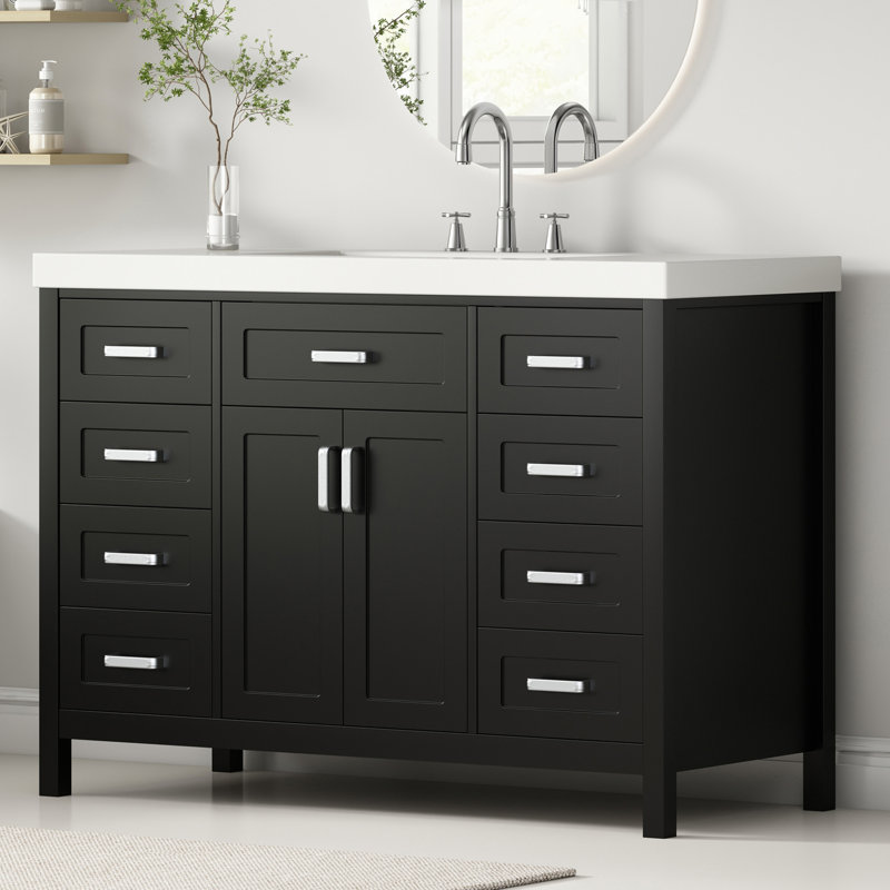 Meuble-lavabo 48 po avec plateau en résine, Noir