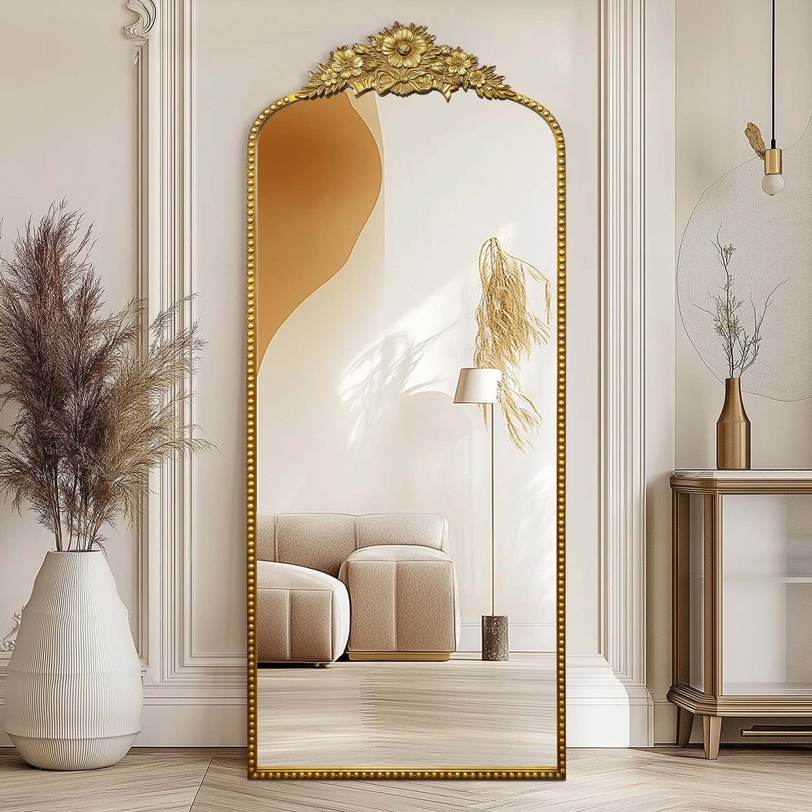 View of Alcott Hill Arched Antique Ornate Full Length Floor Mirror w/Free ...
