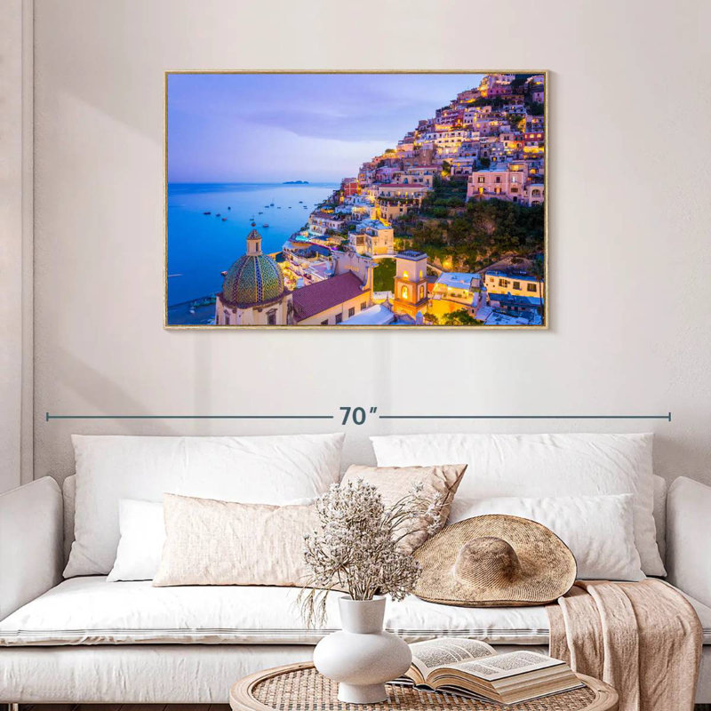 Ville côtière d'Amalfi, Cadre flottant en bois naturel, 43 po x 29 po