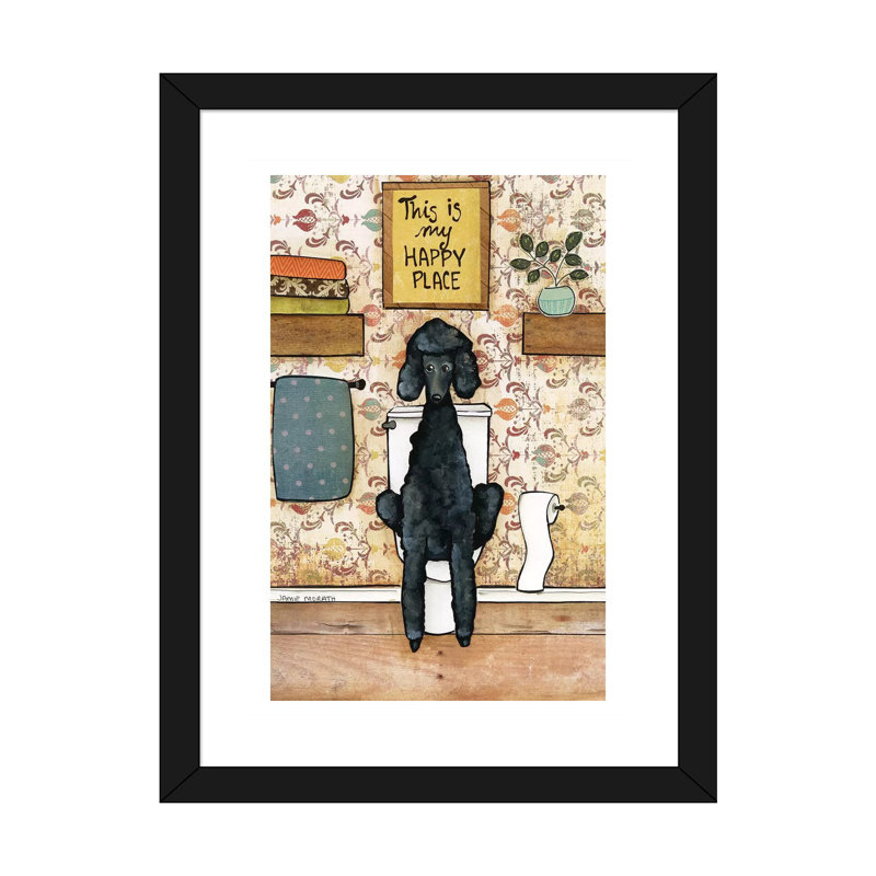 « Happy place Poodle » par Jamie Morath-impression, H 24 po x l 16 po x P 1 po, Papier encadré noir, Blanc