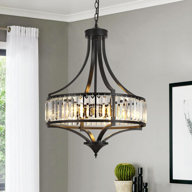 Lustre en cristal de style campagne moderne, luminaire suspendu noir à 5 lumières avec hauteur réglable et fonction à intensité variable pour la salle à manger, le salon, l'îlot de cuisine