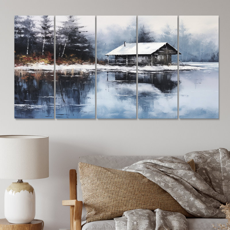 Cozy Snow Cabin IV - Décoration murale campagne - 5 panneaux égaux