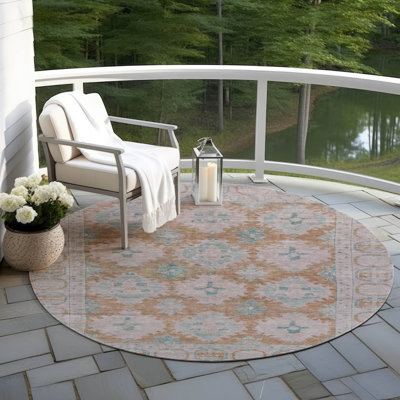 Machine Washable Indoor/Outdoor Xhevrie Terracotta Rug