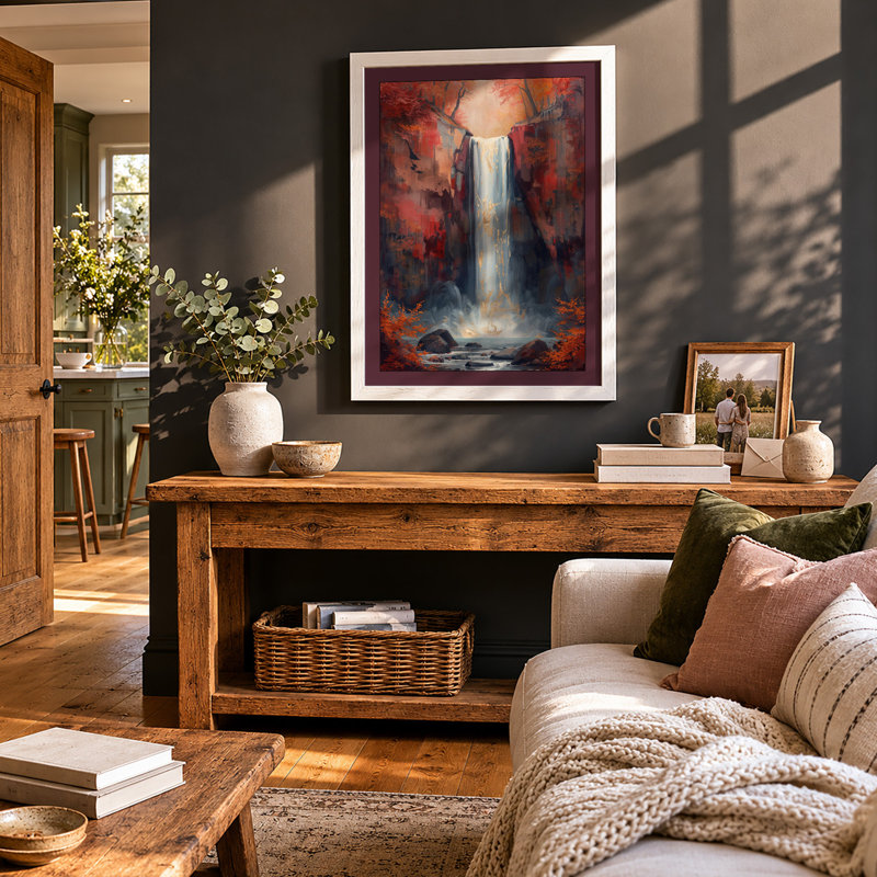 Canyon Cascade Rustic - Framed Print, A1 - 84.1 x 59.4 cm, White