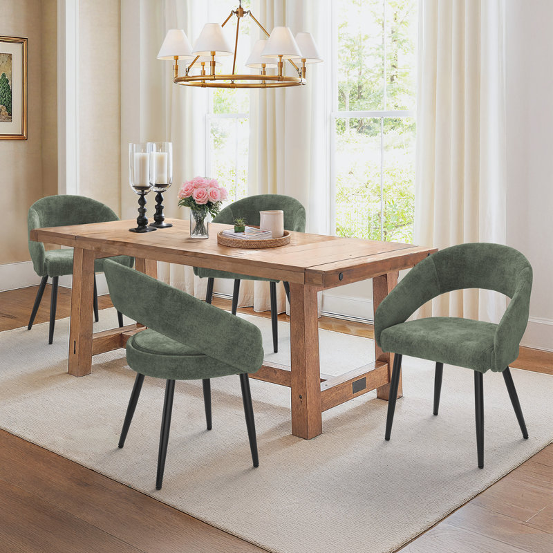 Chaises de salle à manger rembourrées Sabuk, 4, Chenille verte