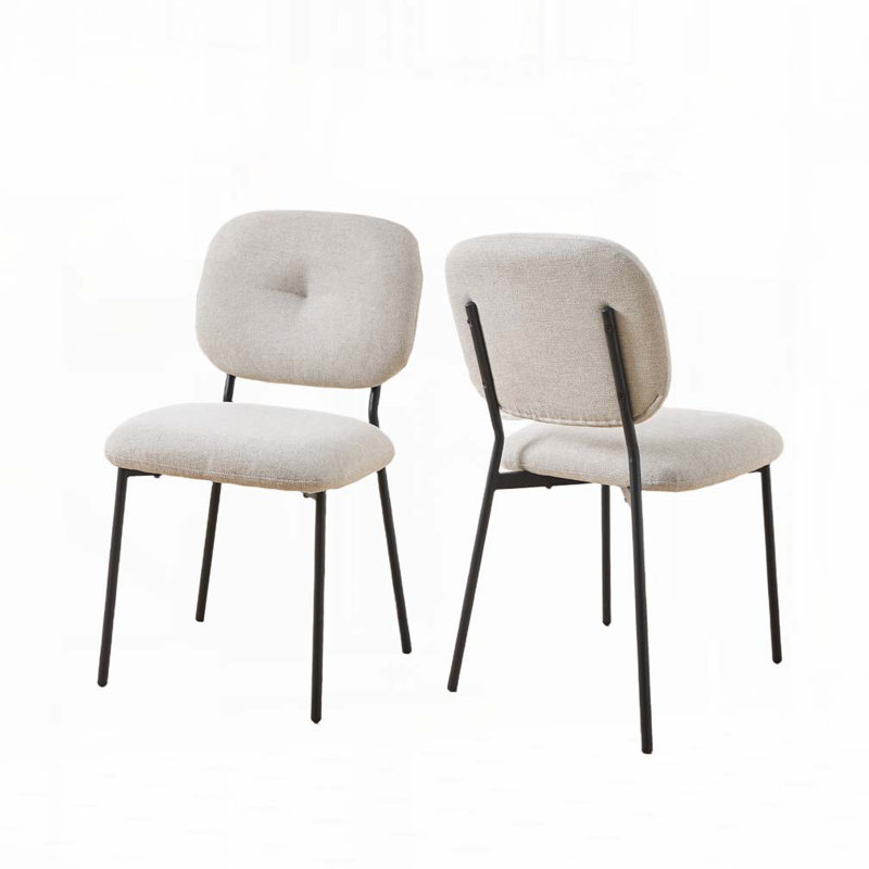Chaises de salle à manger rembourrées, Noir, Blanc