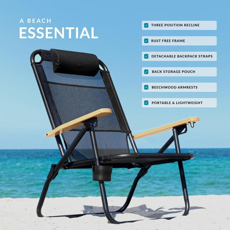 Adeodata Folding Beach Chair, Black, Black