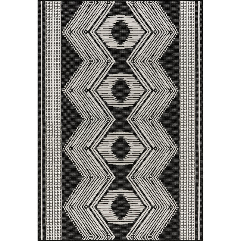 Tapis intérieur / extérieur Tribal, Noir/Ivoire, Rectangle de 5 pi x 8 pi