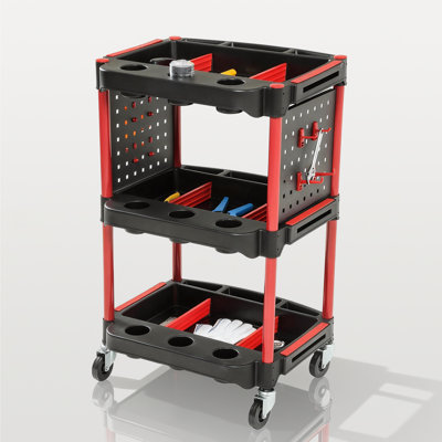 3-Tier Detailing Cart With Pegboard & Bottle Holders, 260Lb Capacity Heavy Duty Rolling Utility Service Cart For Garage & Automotive Detailing