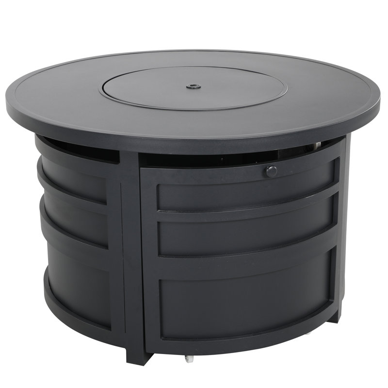 Patio Time 40 Inch Gas Fire Pit Table, 50,000 Btu Propane Round Fire Pit For Outside With Removable Aluminum Lid And Glass Beads, 2-in-1 Fire Pit Table Gatherings Parties On Patio Deck Garden Backyard