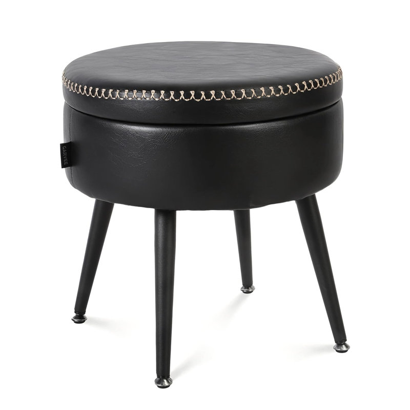 Tabouret de rangement moderne avec repose-pieds et tabouret de coiffeuse - siège rond en cuir synthétique avec coutures, pieds en acier d'une capacité de 330 lb