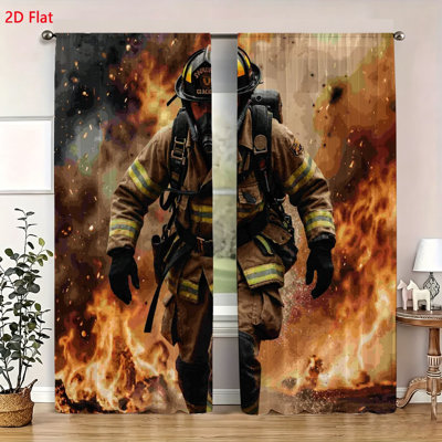 2 Piece Firefighter Theme Window Curtains Heroic Fire Rescue Design Drapery Sets for Bedroom Living Room Decor Soft Fabric Window Treatments with Rod Pocket Installation Style 52 x 84 Inches Each Panel