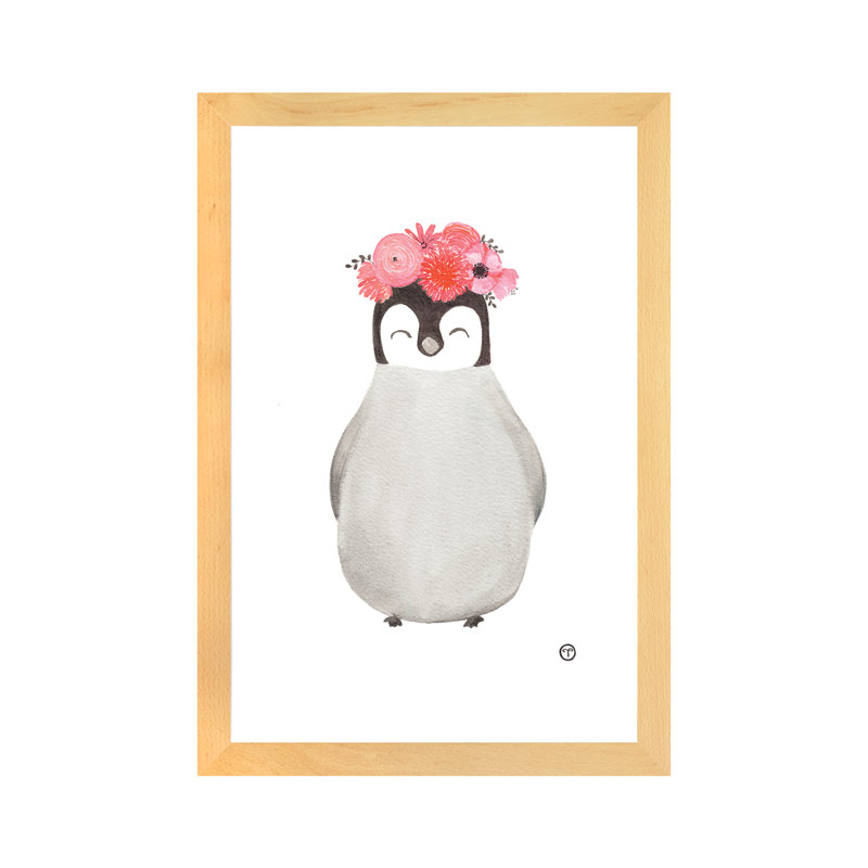 Art pingouin, H 24 po x l 16 po x P 1 po, Papier encadré naturel
