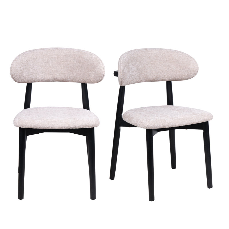 Upholstered Modern Solid Wood Dining Chairs With Ergonomic Curved Backrest, Cotton & Linen Fabric Kitchen Side Chairs(set Of 2)