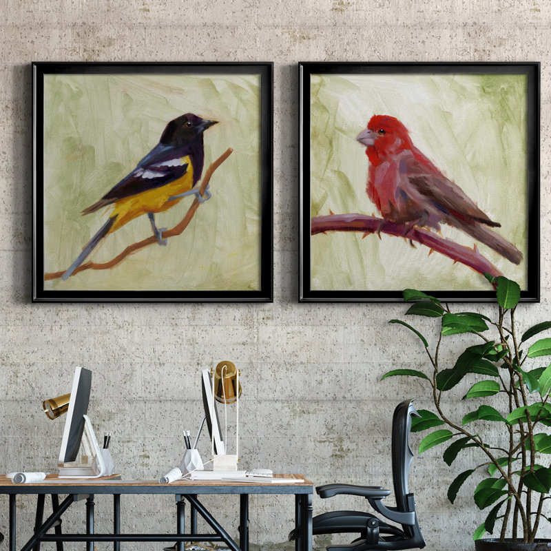 Backyard Birds I - Ensemble de 2 cadres photo sur toile, H 26,5 po x l 53 po x P 1,5 po, Toile avec cadre noir