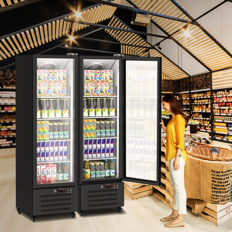 12.4 Cu.ft Upright Commercial Beverage Cooler, Single Glass Door with Double-Layer Glass and Four Adjustable Shelves