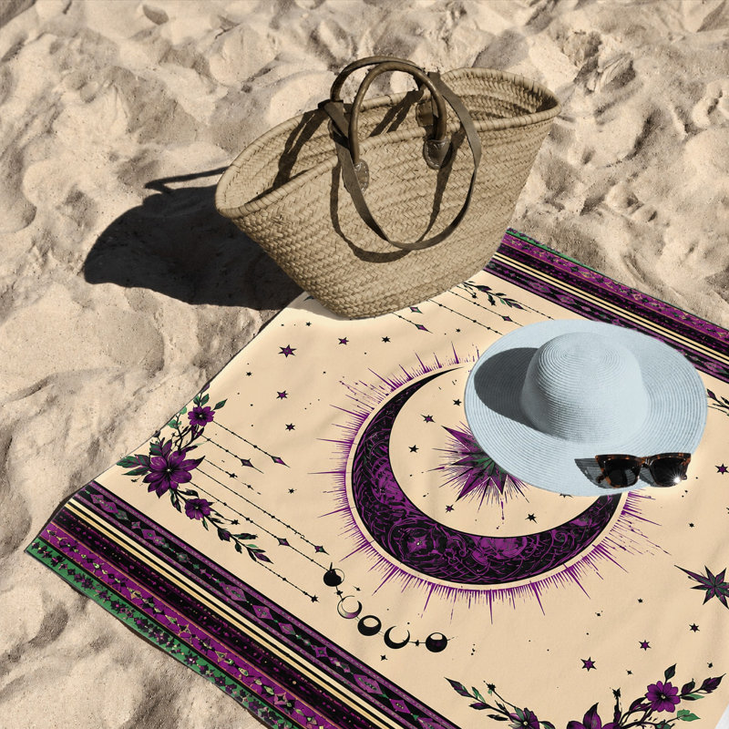 1 serviette de plage mystique lune céleste et étoile, motif floral bohémien, grande microfibre pour piscine, voyage, unisexe