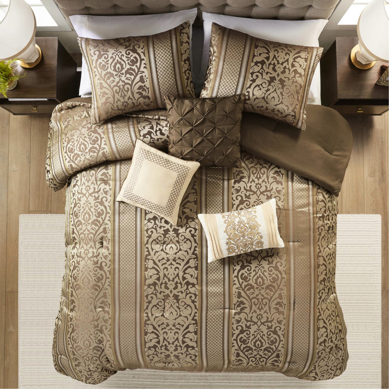 Édredon 6 pièces avec coussins décoratifs - Double / Grand, Motif de feuille, Tissu lavable à la machine Double / Grand, Design, Lavable