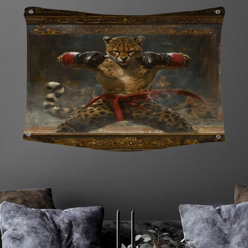 Tapisserie murale «Boxing Cheetah» - Décoration murale faune, H 68 po x l 80 po
